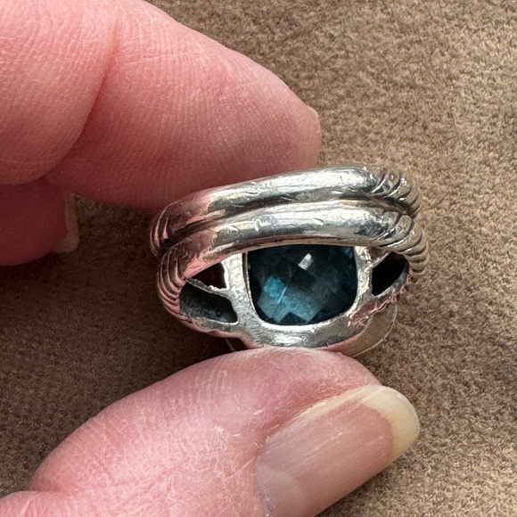 David Yurman Albion Ring Sterling Silver with Blue Topaz and Diamonds, 11mm - Picture 14 of 15